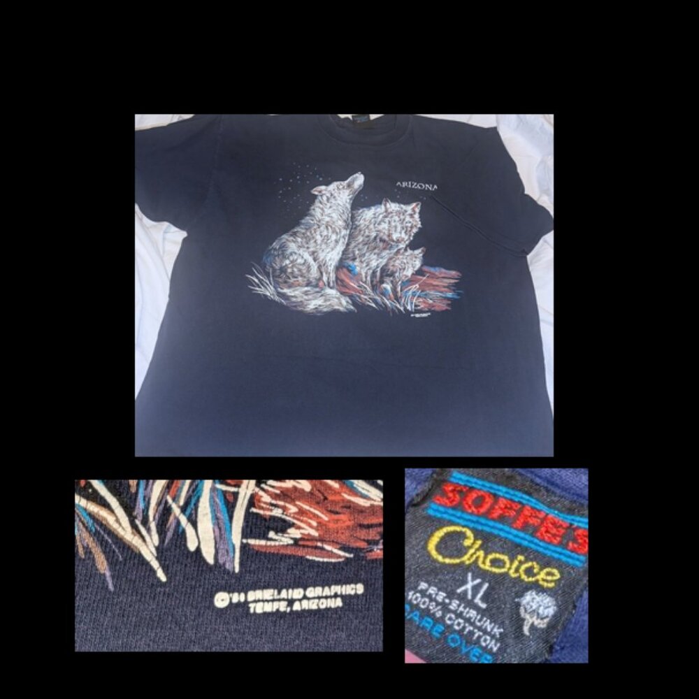 Vintage 86' Soffe's Wolves Wolf Arizona Dark Navy Blue T Shirt Mens XL